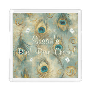 Blue Chinoiserie Peacock Custom Mahjong Acrylic Tray