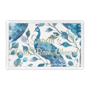Blue Chinoiserie Peacock Custom Mahjong Acrylic Tray