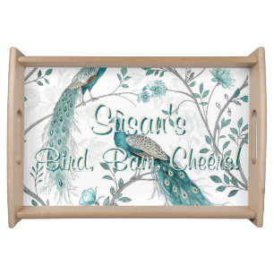 Blue Chinoiserie Peacock Custom Mahjong Serving Tray