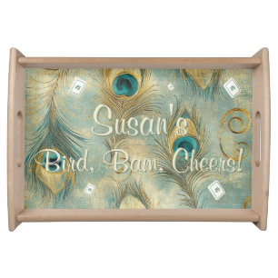 Blue Chinoiserie Peacock Custom Mahjong Serving Tray