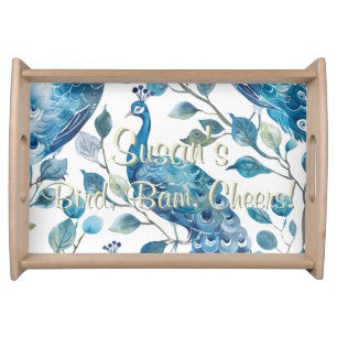 Blue Chinoiserie Peacock Custom Mahjong Serving Tray
