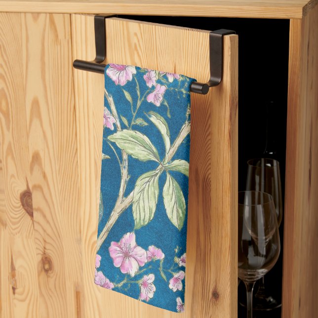 Blue Chinoiserie peacock floral  Kitchen Towel (Thirds Fold)