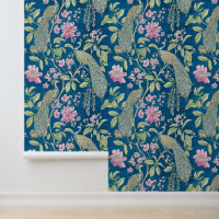 Blue Chinoiserie peacock floral peel and stick 