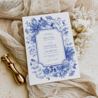 Blue Chinoiserie Porcelain Botanical Peony Wedding