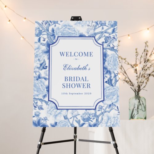 Blue Chinoiserie Porcelain Bridal Shower Welcome Foam Board