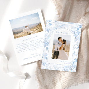 Blue Chinoiserie porcelain floral Wedding photo Thank You Card