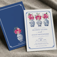Blue Chinoiserie Porcelain Pink Peonies Wedding