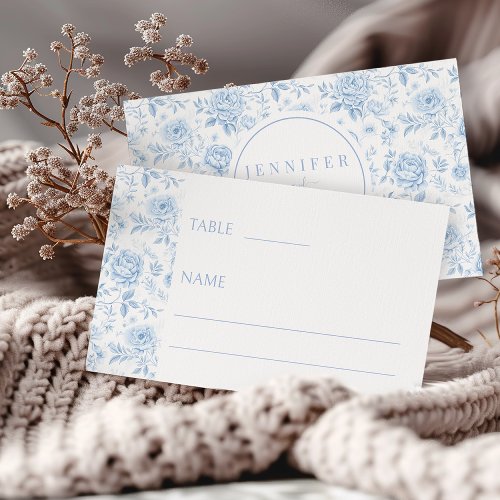 Blue Chinoiserie Porcelain Wedding Flat Place Card