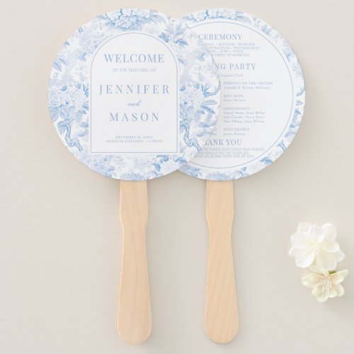 Blue Chinoiserie Porcelain Wedding Program Hand Fan