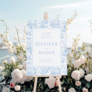 Blue chinoiserie porcelain wedding welcome sign