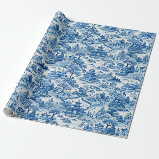 Blue Chinoiserie Porcelaine chinese Wrapping Paper