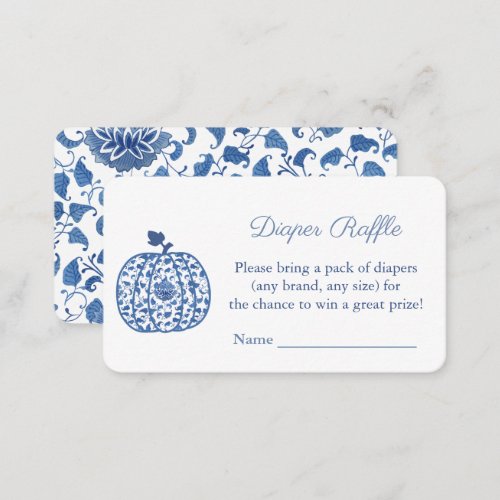 Blue Chinoiserie Pumpkin Diaper Raffle Baby Shower Enclosure Card