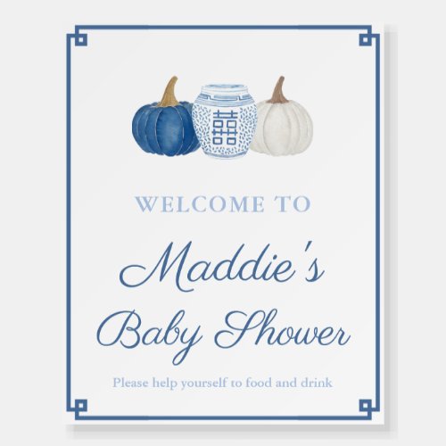 Blue Chinoiserie Pumpkin Wedding Shower Welcome Foam Board