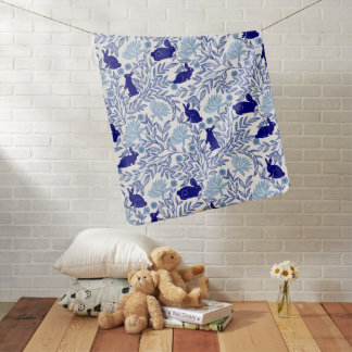 Blue Chinoiserie Rabbit–Elegant Vintage Bunny Baby Blanket