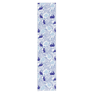Blue Chinoiserie Rabbit-Vintage Rabbit &Floral Art Short Table Runner