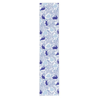 Blue Chinoiserie Rabbit-Vintage Rabbit &Floral Art Short Table Runner