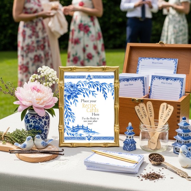 Blue Chinoiserie Recipe Cards Here Sign (Blue Chinoiserie Recipe Cards Here Sign)