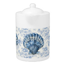 Blue Chinoiserie Shell Porcelain Teapot