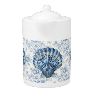 Blue Chinoiserie Shell Porcelain Teapot