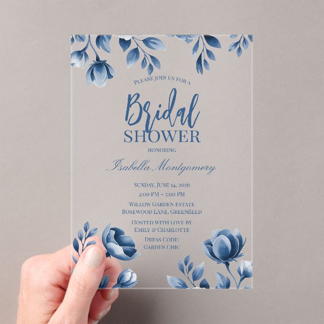 Blue Chinoiserie Style Bridal Shower Acrylic Invitations (Insitu (Handheld))
