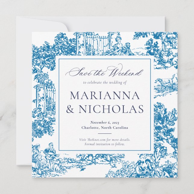 Blue Chinoiserie Style Wedding Save the Date (Front)