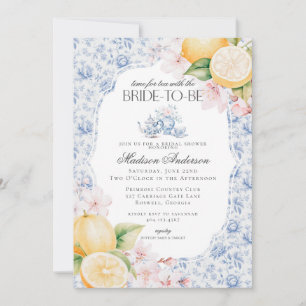 Blue Chinoiserie Tea Party Bridal Shower Toile Invitation