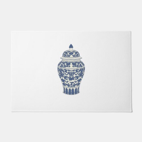 Blue Chinoiserie Temple Jar Apron Doormat