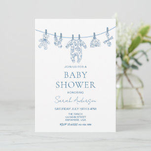Blue Chinoiserie Toile baby clothes Baby Shower Invitation