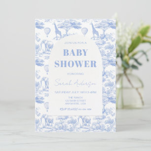 Blue Chinoiserie Toile de Jouy Baby Shower Invitation