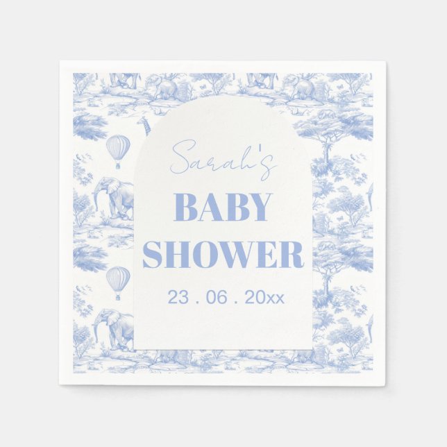 Blue Chinoiserie Toile de Jouy Baby Shower Napkins (Front)