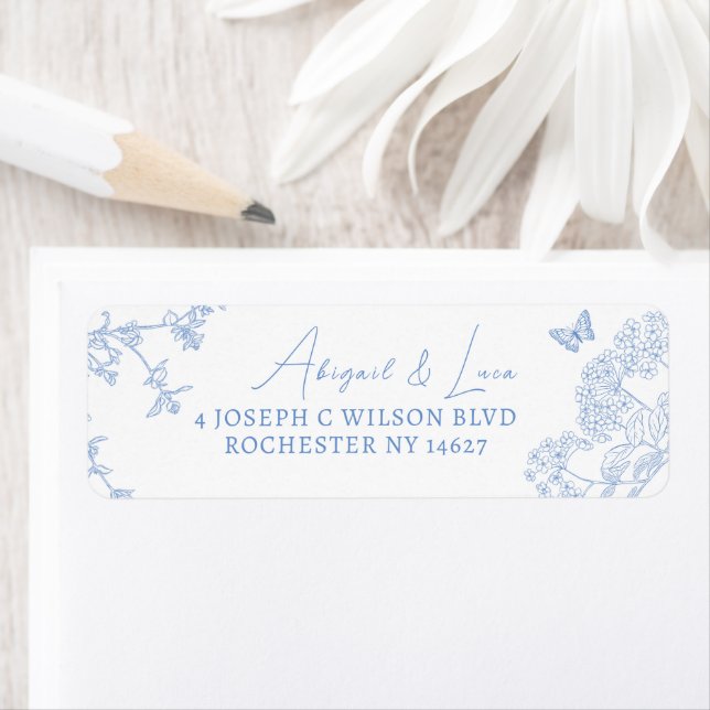 Blue Chinoiserie Toile de Jouy Wedding Address Label (Insitu)
