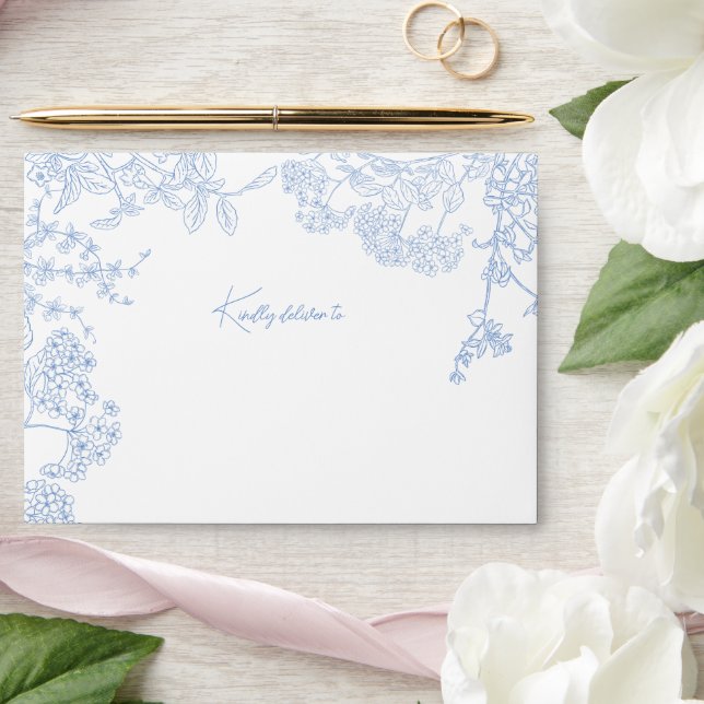 Blue Chinoiserie Toile de Jouy Wedding Envelope (Wedding)
