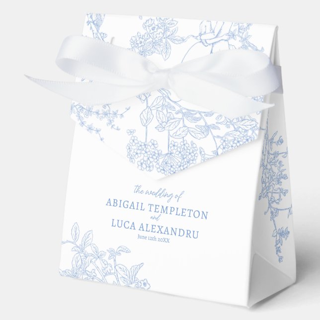 Blue Chinoiserie Toile de Jouy Wedding Favor Boxes (Front)