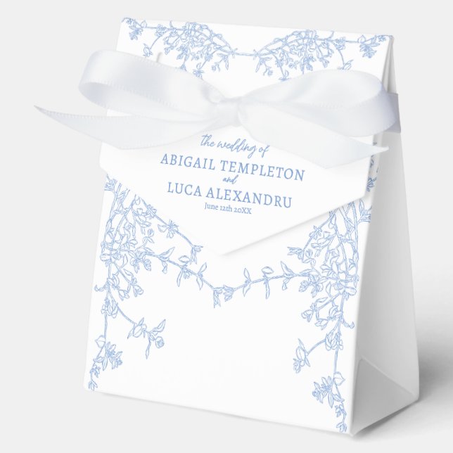 Blue Chinoiserie Toile de Jouy Wedding Favor Boxes (Front)