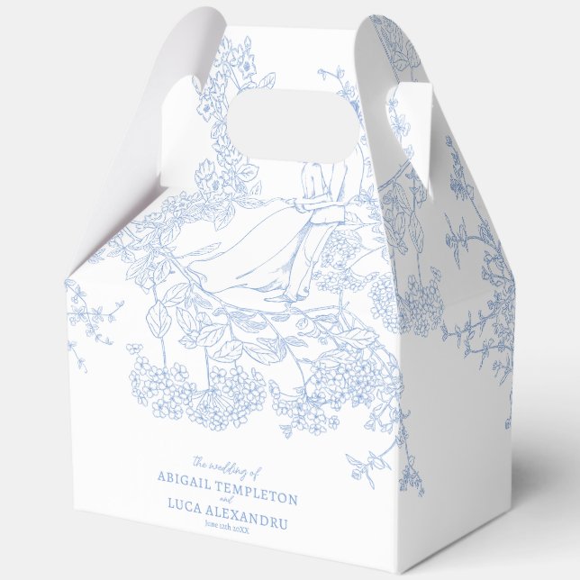Blue Chinoiserie Toile de Jouy Wedding Favor Boxes (Front)