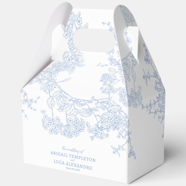 Blue Chinoiserie Toile de Jouy Wedding Favor Boxes (Front)
