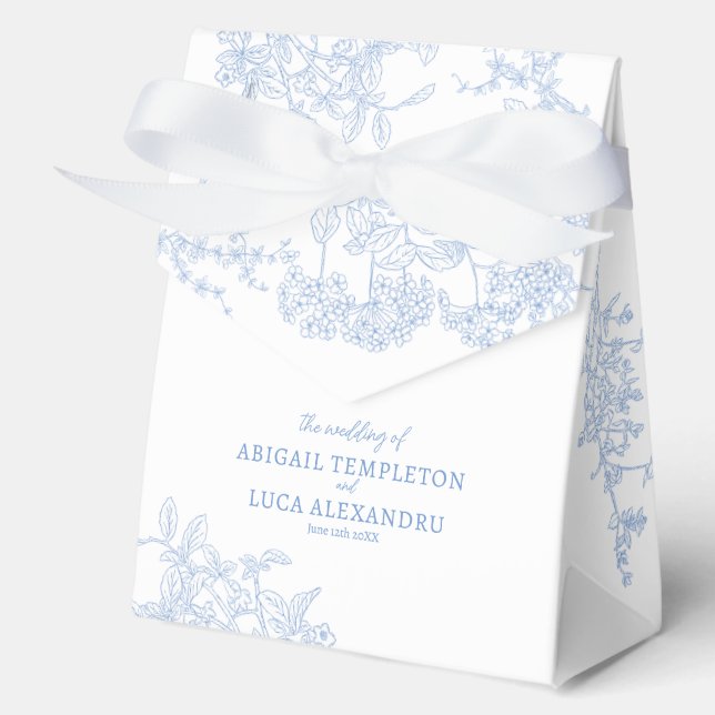 Blue Chinoiserie Toile de Jouy Wedding Favor Boxes (Front)