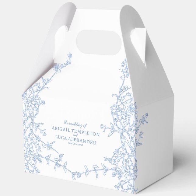 Blue Chinoiserie Toile de Jouy Wedding Favor Boxes (Front)