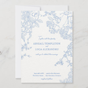 Blue Chinoiserie Toile de Jouy Wedding Invitation