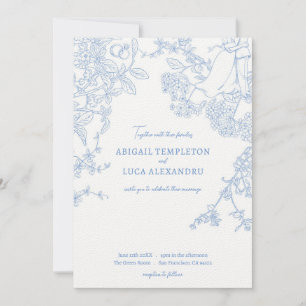 Blue Chinoiserie Toile de Jouy Wedding Invitation