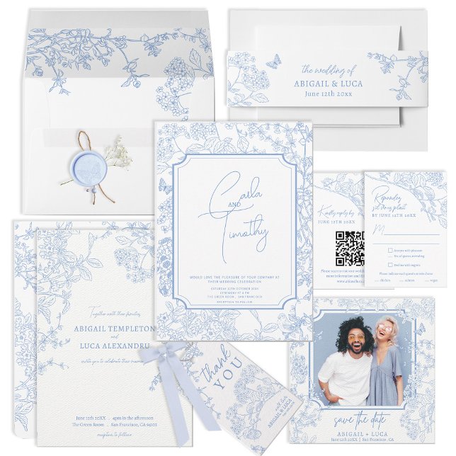 Blue Chinoiserie Toile de Jouy Wedding Invitation (Creator Uploaded)