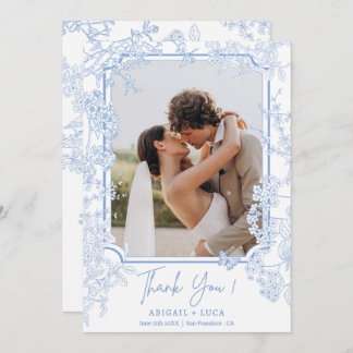 Blue Chinoiserie Toile de Jouy Wedding Photo Thank You Card
