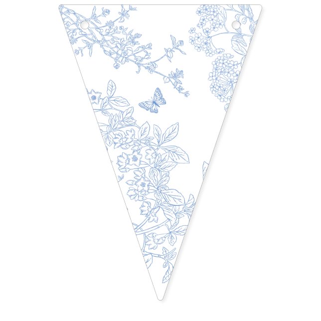 Blue Chinoiserie Toile de Jouy Wedding Save Date Bunting Flags (Second Flag)