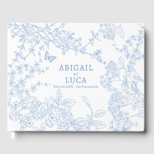 Blue Chinoiserie Toile de Jouy Wedding Save Date Guest Book