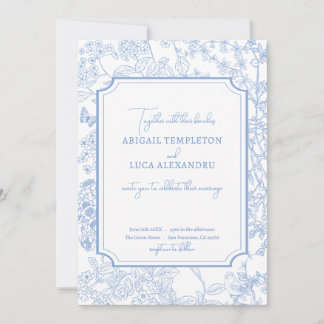 Blue Chinoiserie Toile de Jouy Wedding Save Date Invitation
