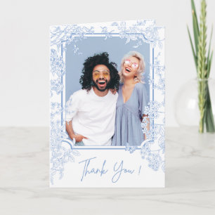 Blue Chinoiserie Toile de Jouy Wedding Save Date Letterpress Thank You Card