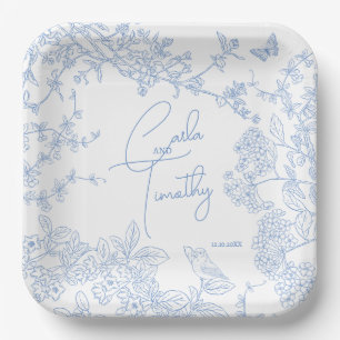 Blue Chinoiserie Toile de Jouy Wedding Save Date Paper Plates