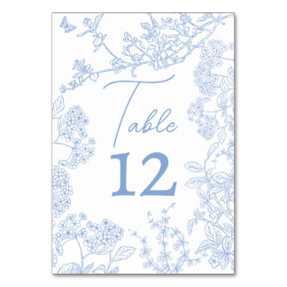 Blue Chinoiserie Toile de Jouy Wedding Save Date Table Number