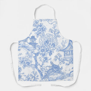 Blue Chinoiserie Toile Dragon Cherry Blossom Apron