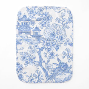 Blue Chinoiserie Toile Dragon Cherry Blossom Baby Burp Cloth